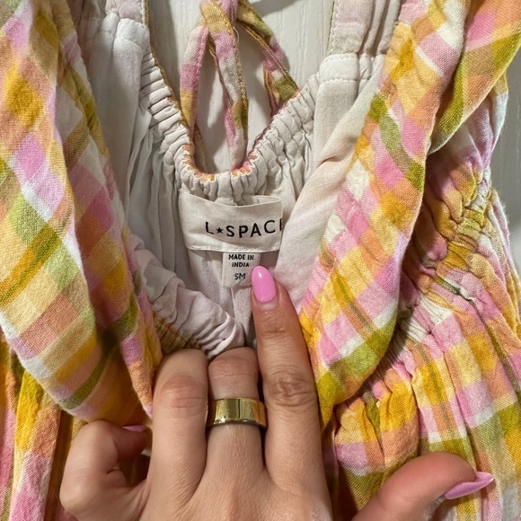 l*space Pink Yellow Green Plaid Smocked Mini - Picture 3 of 3